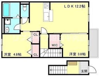 ハイムレトア飾東B(2LDK/2階)の間取り写真