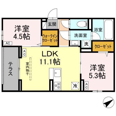 アルスフィルド相模原(2LDK/1階)の間取り写真