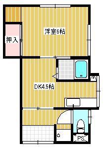 中本アパート(1DK/1階)の間取り写真