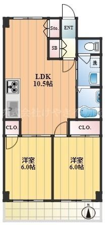 ウエストヒルズ21(2LDK/7階)の間取り写真