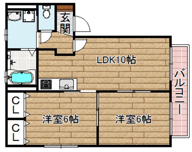 プレステージ日向(2LDK/2階)の間取り写真