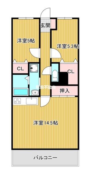 クローバーマンション大牟田II(2LDK/9階)の間取り写真