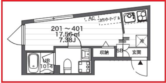 リナシータ町屋凛(ワンルーム/2階)の間取り写真