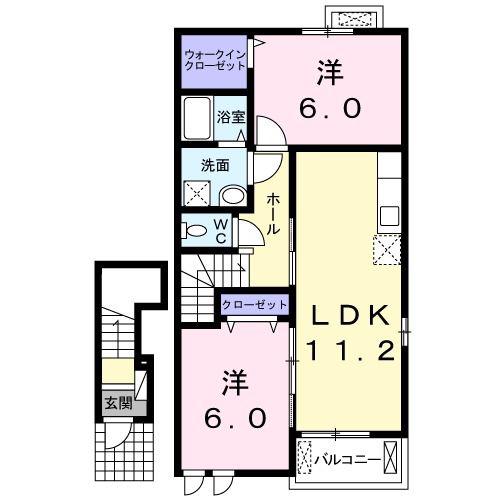 ラックヒルズA(2LDK/2階)の間取り写真