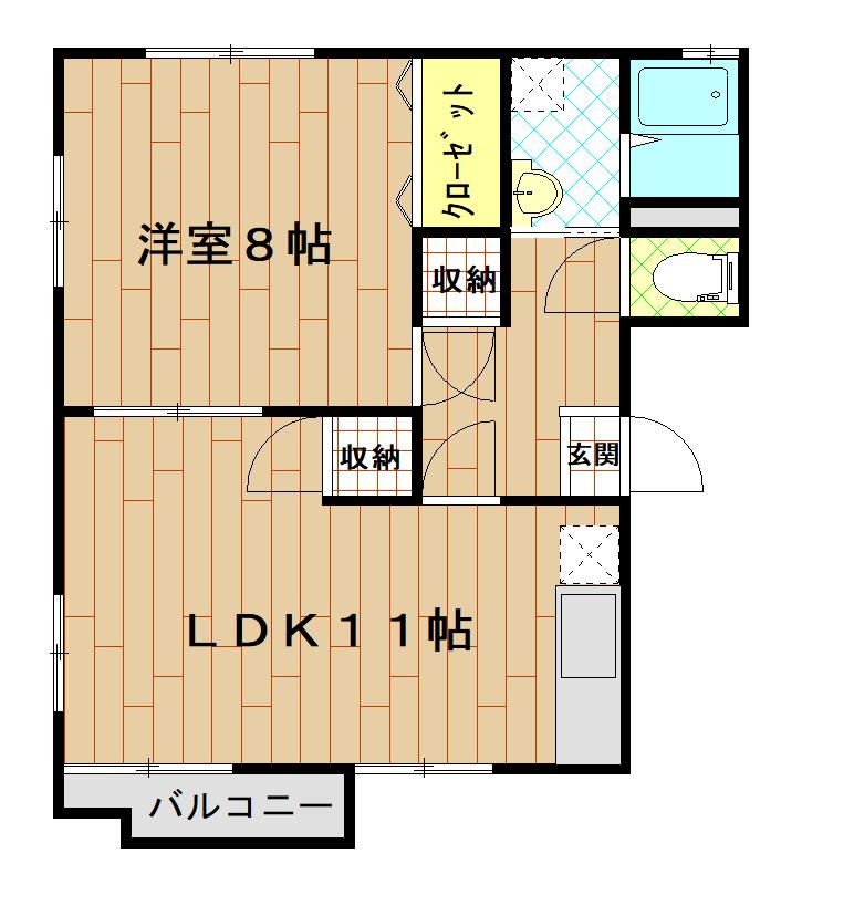 イーストファイブB棟(1LDK/2階)の間取り写真