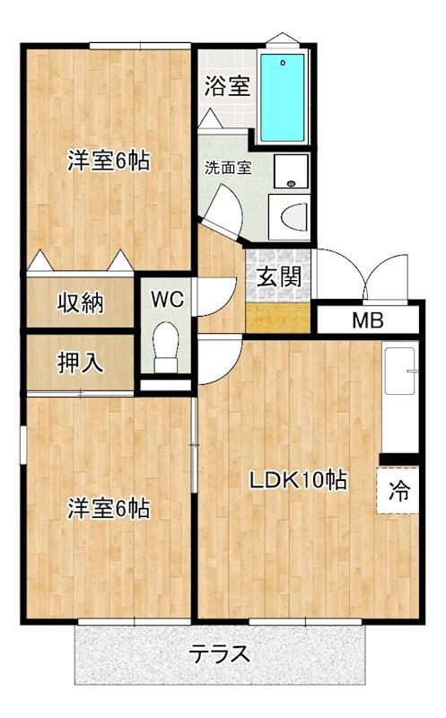 グランドゥール田中(2LDK/1階)の間取り写真
