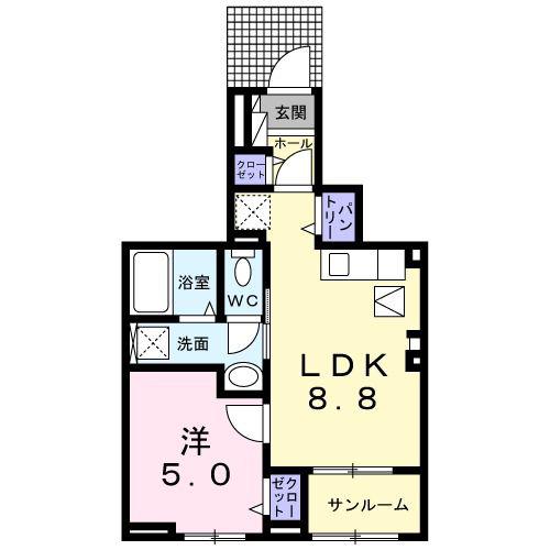 アネモスヒルズ天理II(1LDK/1階)の間取り写真