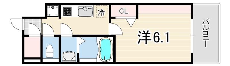 プレリス尼崎レーネヴィア(1K/2階)の間取り写真
