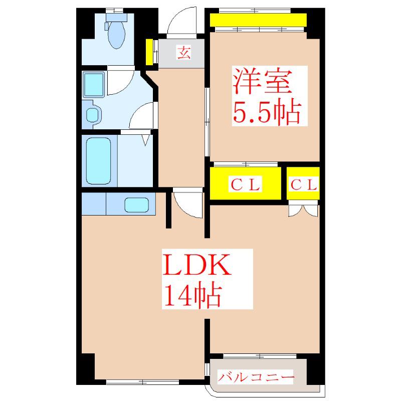 ロイヤルシティ見次(1LDK/4階)の間取り写真
