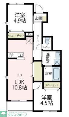 アズーロ鵠沼(2LDK/1階)の間取り写真