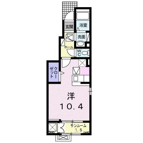エレガンスヒル(1K/1階)の間取り写真