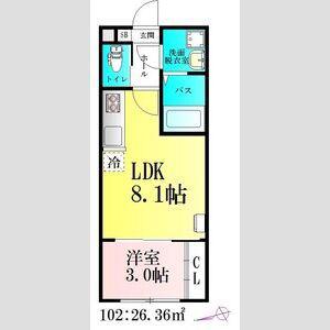 河原町レジデンスB棟(1LDK/1階)の間取り写真