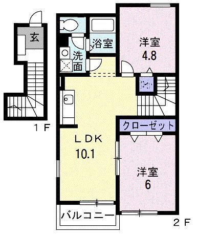 サンタ・フェB(2LDK/2階)の間取り写真