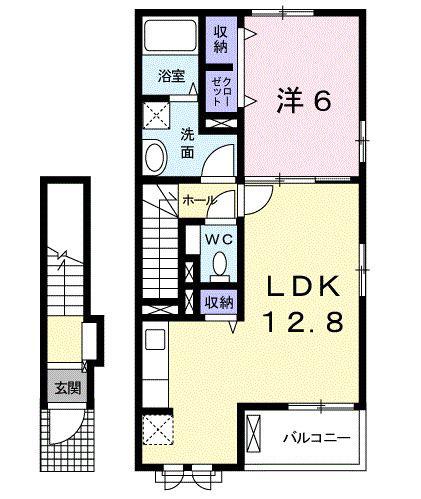 サンパティークII(1LDK/2階)の間取り写真