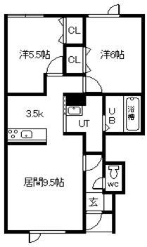 ランディアII(2LDK/1階)の間取り写真
