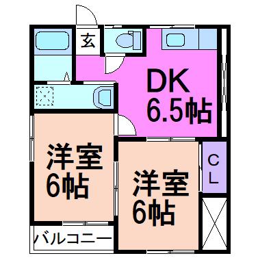 ルナコートII(2DK/2階)の間取り写真