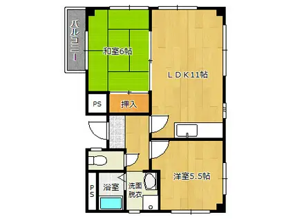 オブリックビル(2LDK/4階)の間取り写真