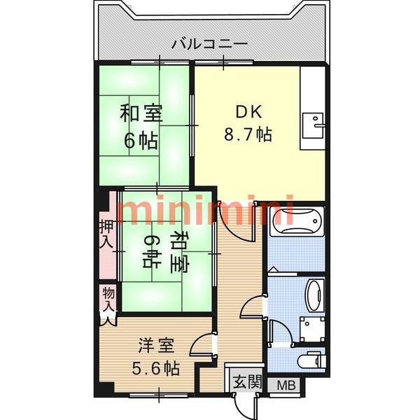 ウエストハイツP1(3DK/5階)の間取り写真