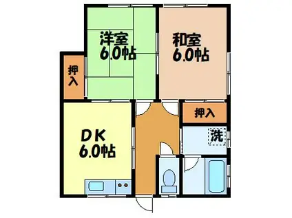 ハイツ三山(2DK/1階)の間取り写真