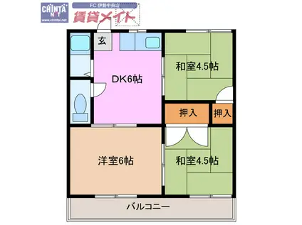 コーポ桝屋(3DK/2階)の間取り写真
