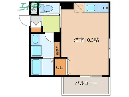 CASAα 外宮(ワンルーム/1階)の間取り写真