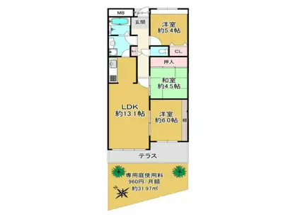 パーク・ハイム摩耶(3LDK/1階)の間取り写真