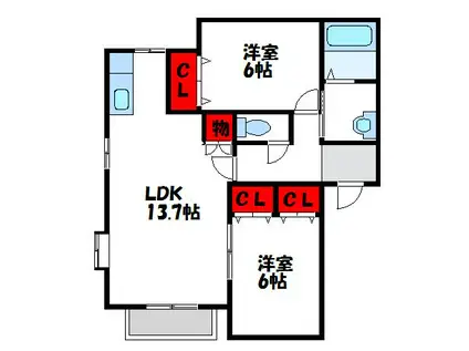ピュアハイツII A棟(2LDK/1階)の間取り写真