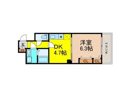 HUGE1(1DK/7階)の間取り写真