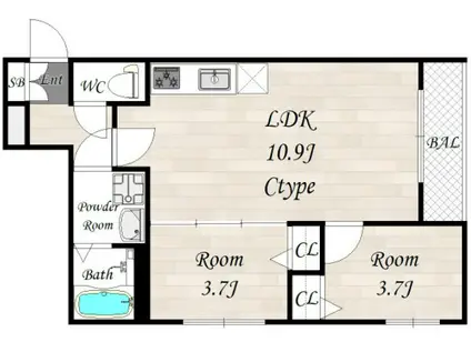 アバンティオ泉佐野(2LDK/2階)の間取り写真