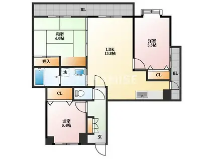 グリーンベル深ほり(3LDK/5階)の間取り写真