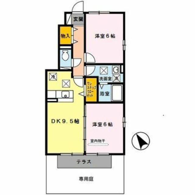 フェリッス関戸(2DK/1階)の間取り写真