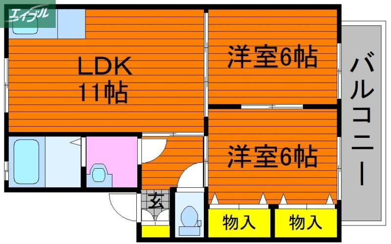 シャンポールながせE(2LDK/2階)の間取り写真