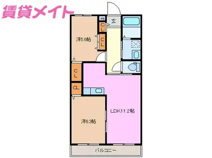 ALMOST I(2LDK/1階)の間取り写真