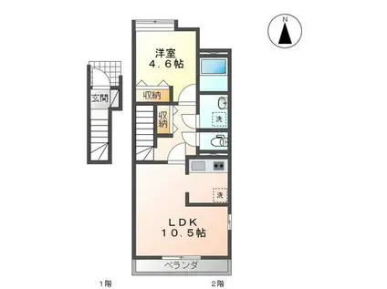 リバーサイド下小路II(1LDK/2階)の間取り写真