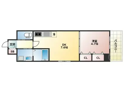 パークフラッツ新大阪(1DK/3階)の間取り写真