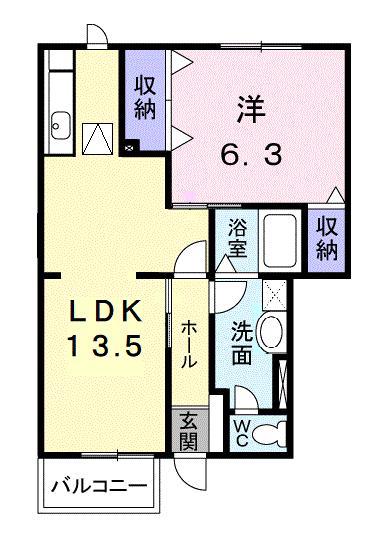 ハイツ増田B(1LDK/1階)の間取り写真