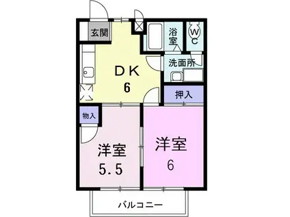 ブルーハイツI(2DK/2階)の間取り写真