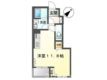 フィエスタII(ワンルーム/1階)の間取り写真