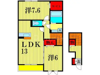 エクセレント三輪野山I(2LDK/2階)の間取り写真