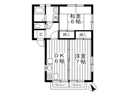 モンシャトー小川(2DK/2階)の間取り写真
