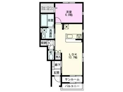 リアンドアヴニール(1LDK/1階)の間取り写真