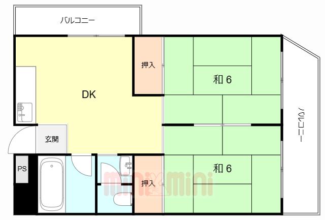 第二住吉苑(2DK/3階)の間取り写真