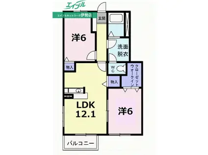 カーサ・ビエントD棟(2LDK/1階)の間取り写真