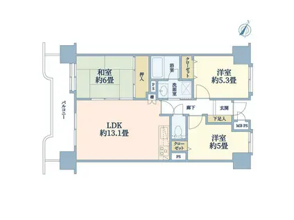 ライオンズプラザ北仙台(3LDK/11階)の間取り写真