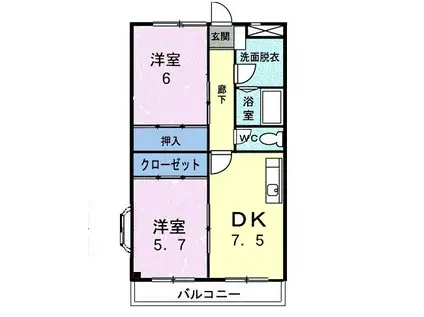ヴィラージュ(2DK/2階)の間取り写真