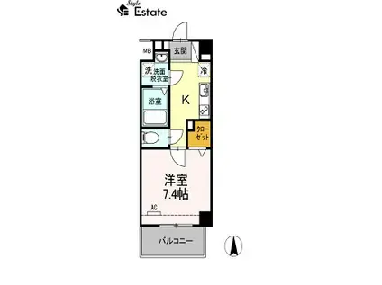 ウェルシー亀島 (1K/1階)の間取り写真