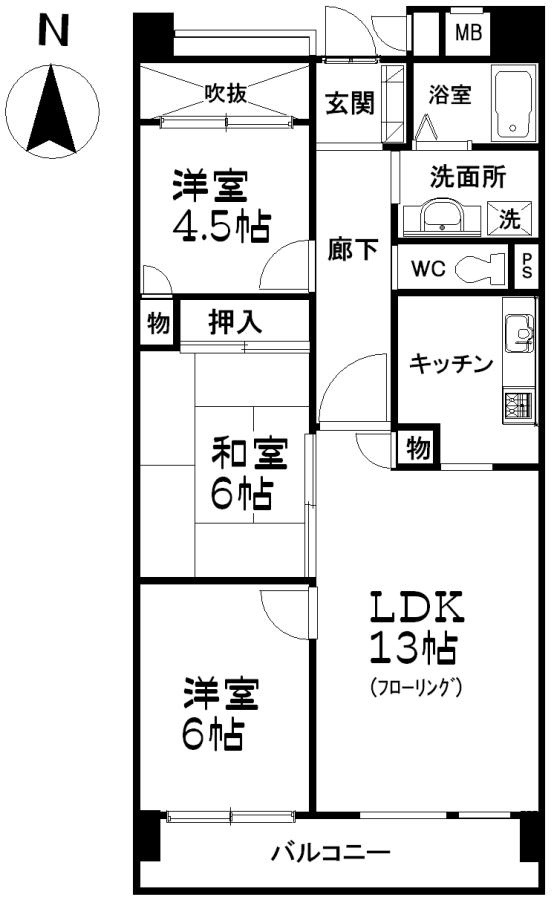 川口パークホームズプライムコート(3LDK/4階)の間取り写真