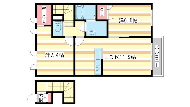 シャーメゾンかつらぎ(2LDK/2階)の間取り写真