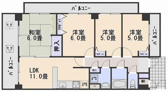 サンピア五日市(4LDK/5階)の間取り写真