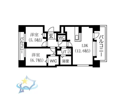ドミ山鼻八条A棟(2LDK/3階)の間取り写真